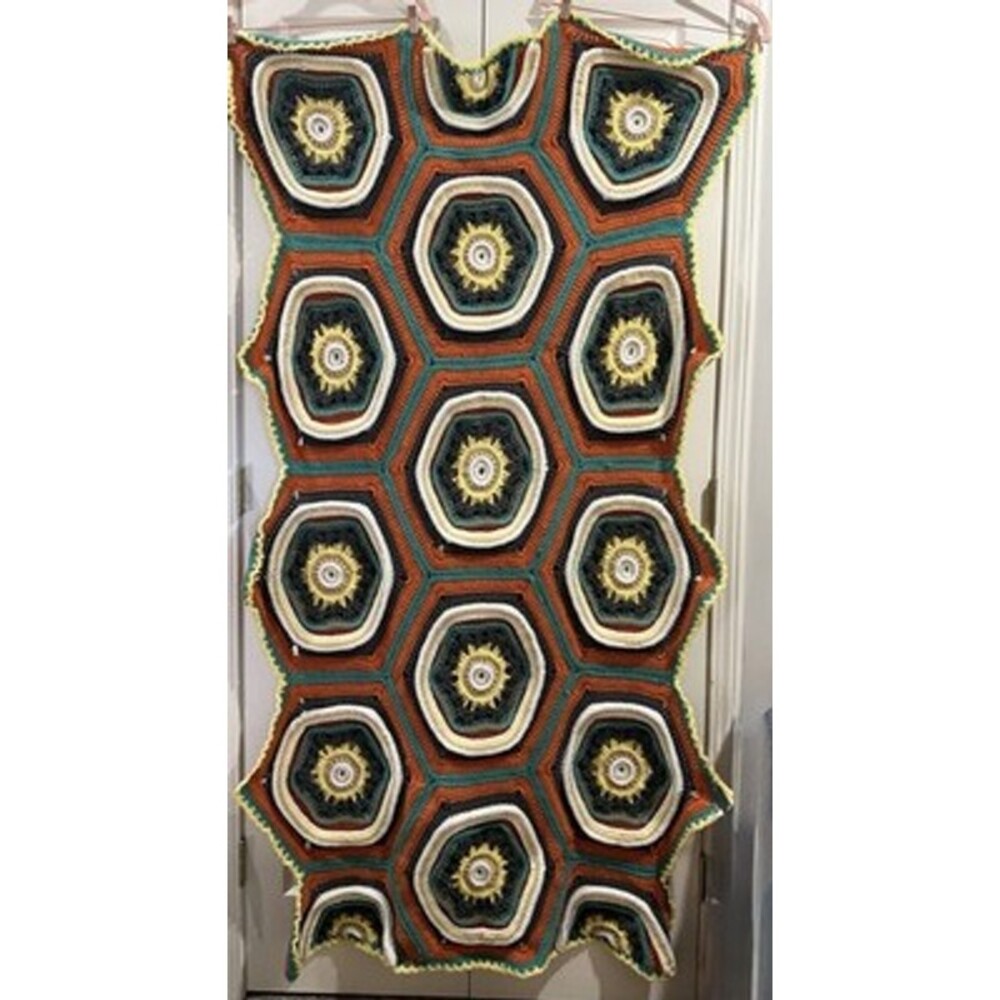 Granny Square Octagons Cotton Crocheted Afghan approx. 34”x 72” Multicolored